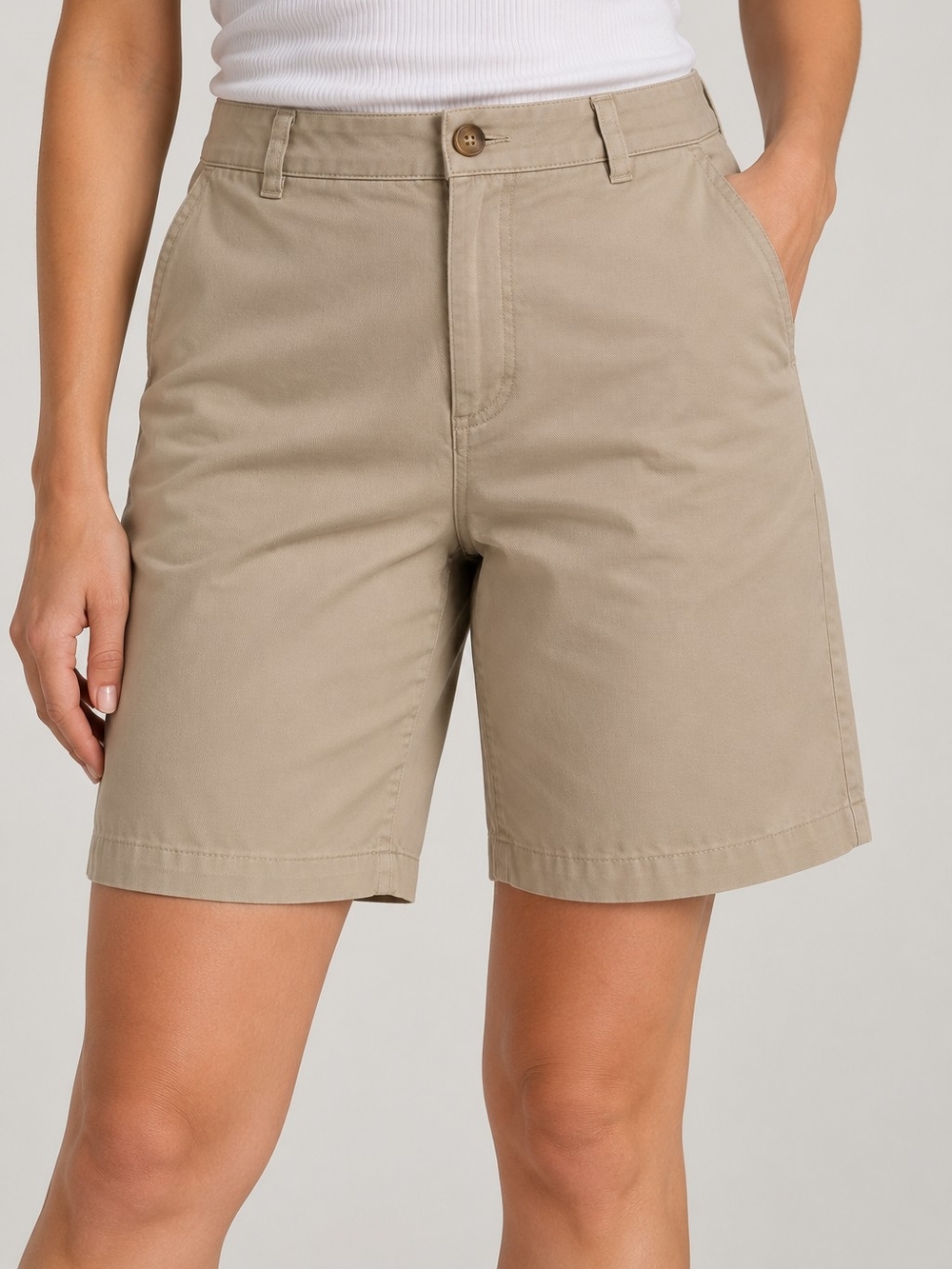 L.L.Bean Original Fit Women's Khaki Bermuda Chino Shorts Size 12 Regular